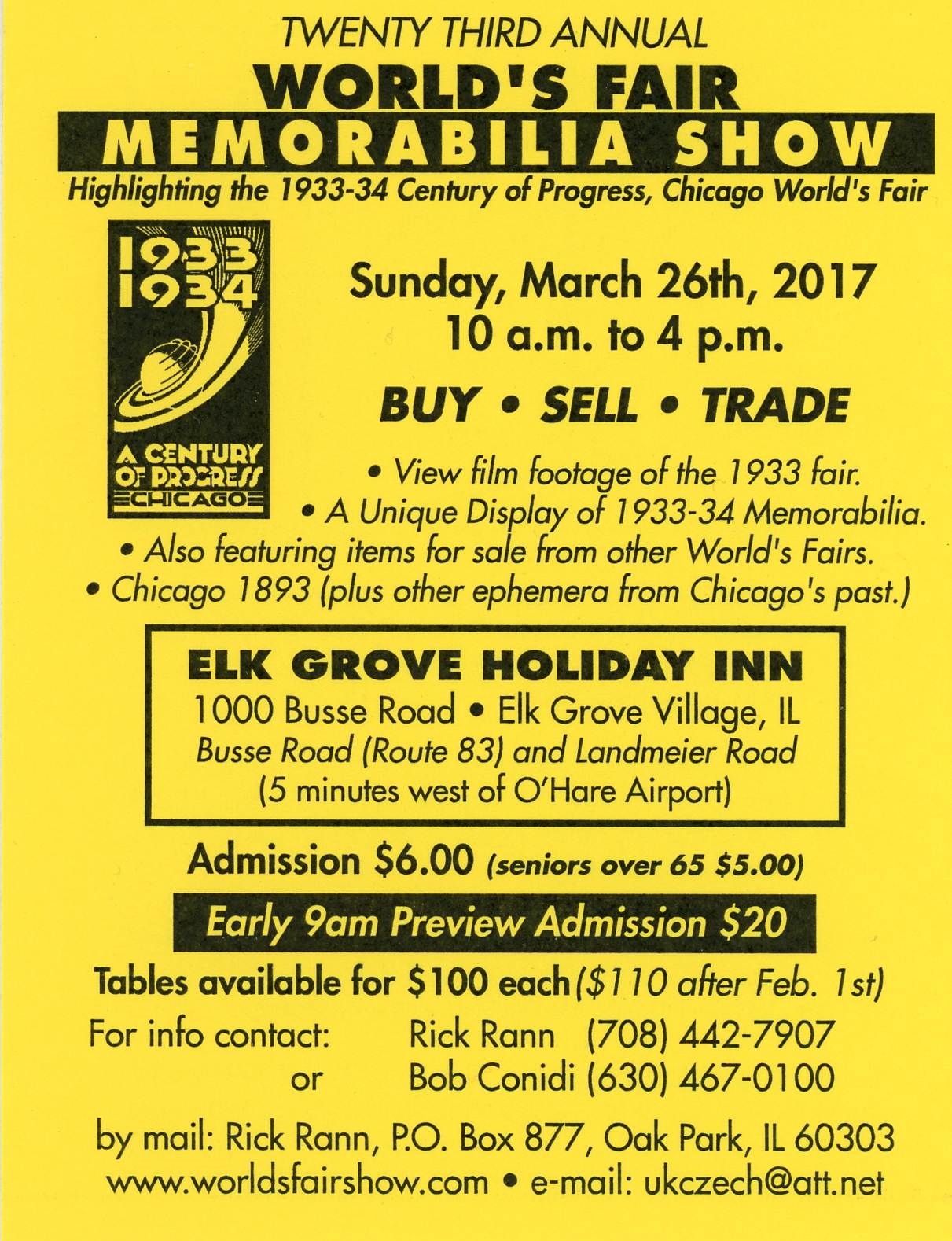 Worlds Fair Century of Progress 2015 Memorabilia Show